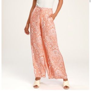 Lulu’s Nora Orange and White print Wide Leg Pants w pockets Size XS 🔥 Comfy
